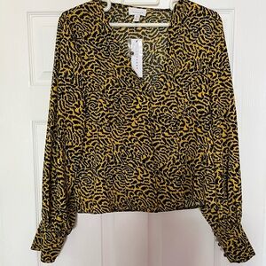 Topshop Black and Yellow Patterned Blouse